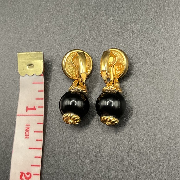 1980s Swarovksi Faux Pearl Gold Tone and Black Bead Statement Earrings - Picture 3 of 3